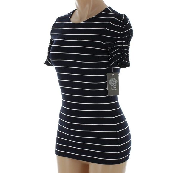 Vince Camuto Mystic Blooms Navy Striped Top NWT - Picture 8 of 9